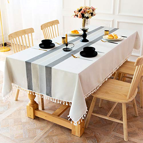 INKAROBOX Fleckabweisende Tischdecke rechteckig Baumwolle Leinen Bestickt Nappaleder Tischdecken für Küche Restaurant, (graue Streifen (Grauer Streifen, 140 x 140 cm) von INKAROBOX