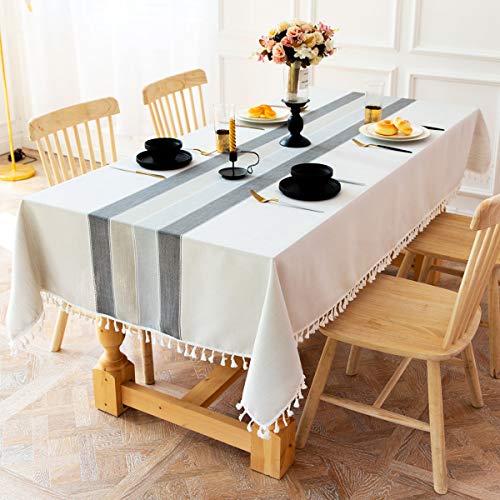 INKAROBOX Fleckabweisende Tischdecke rechteckig Baumwolle Leinen Bestickt Nappaleder Tischdecken für Küche Restaurant, (graue Streifen, 140 x 220 cm) von INKAROBOX