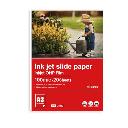 INKUWAY A3 Transparente Inkjet-OHP-Folie mit Senser Trip für Tintenstrahldrucker, 20 Blatt, zur Verwendung beim Bild- und Designdruck von INKUWAY