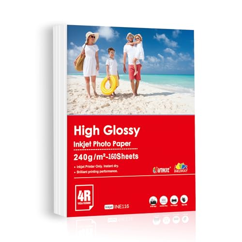 Inkuway 160 Blatt 10 x 15 cm (4 x 6 Zoll) 240 g/m² glänzendes Inkjet-Fotopapier für professionellen Druck für Tintenstrahldrucker von INKUWAY