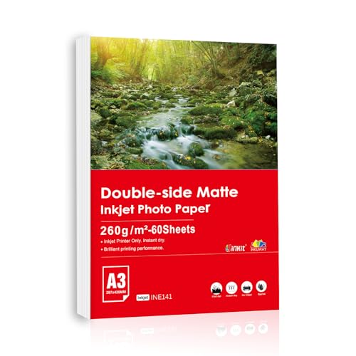 Inkuway A3 60 Blatt 260 g/m² dickes doppelseitiges mattes, mattes Fotopapier für den Tintenstrahldruck von INKUWAY