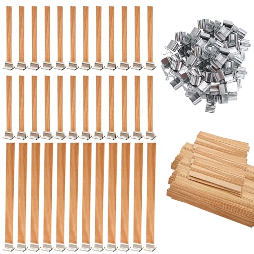 INNAL 100 Pcs Holzdochte für Kerzen, Kerzendocht aus Holz, Kerzendochte aus Holz, Holz Kerze Docht, mit 50 Basis, Kerzen Machen Holzdocht für DIY Kerzenherstellung Handwerk Umweltfreundlich Rauchfreie von INNAL