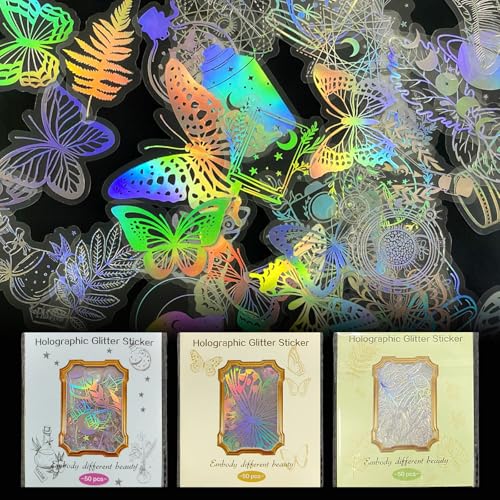 INNAL 200 Pcs Scrapbook Stickers Holografische Glitzer Aufkleber PET Holografische Aufkleber Selbstklebender Transparente Scrapbooking Aufkleber für DIY Scrapbook Kalender Fotoalbum Tagebuch von INNAL