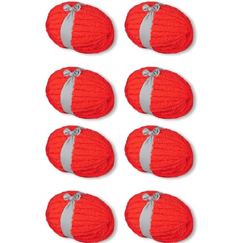 Rotes grobes Garn, weiches, dickes, flauschiges Jumbo-Chenille-Garn für luxuriöse Decken, Überwurf, Heimdekoration – für Armstrick-, Häkel- und Strickprojekte (8er-Pack/2 kg, 260 m) von INNDUN