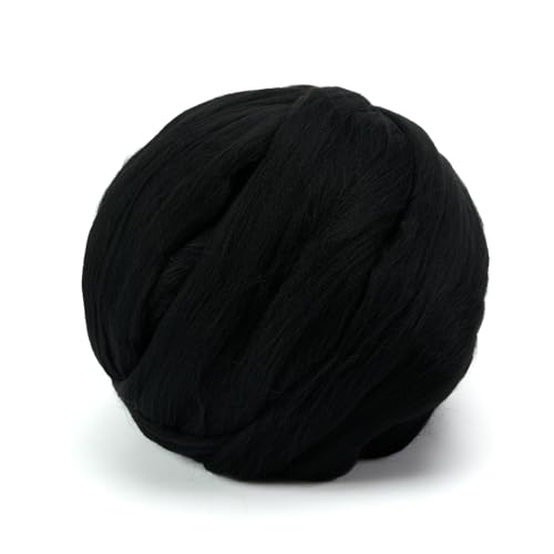 Wool Roving 0,5 kg Schwarz Filzwolle - Ideal zum Nadelfilzen, Nassfilzen, DIY Handspinnen | Reine Wolle, grobes Garn & Spinnwolle Roving zum Basteln von INNDUN