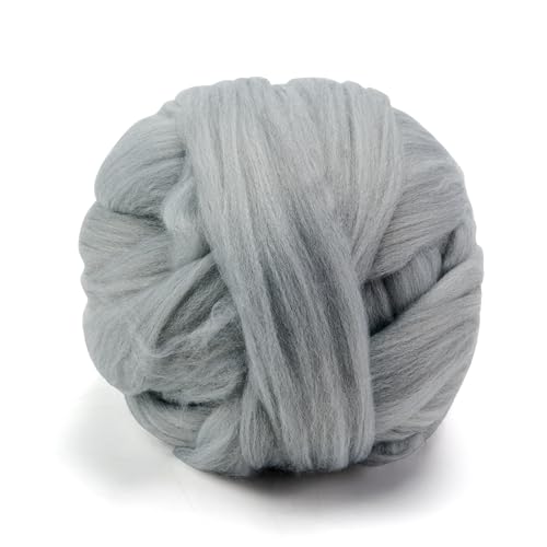 Wool Roving Filzwolle, 100 g, Grau, ideal für Nadelfilzen, Nassfilzen, DIY-Handspinnen, reine Wolle, grobes Garn und Spinnwolle zum Basteln von INNDUN