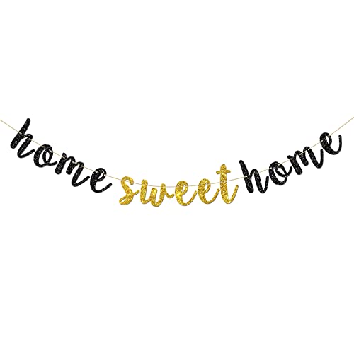 Schwarzes Glitzer-"Home Sweet Home"-Banner – Willkommensschild – Willkommens-Wimpelkette, Einweihungsparty-Dekorationen von INNORU