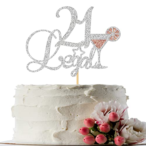 INNORU Glitter 21 & Legal Cake Topper, 21st Birthday Cake Decor, Cheers to 21st Birthday Party Decoration Supplies, Silber von INNORU