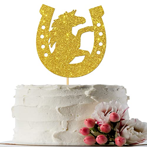 INNORU Horse Sign Hufeisen Cake Topper - Racing Birthday Party Decor - Western Thema Geburtstag Hochzeit Party Kuchen Dekorationen Zubehör 1. Geburtstag Party Foto Requisiten Gold Glitter von INNORU