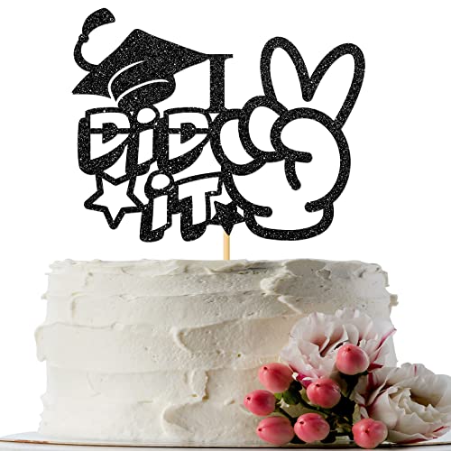 INNORU I Did It Cake Topper, Congrats Grade Cake Decor, High School University College Abschluss Party Dekorationen, Schwarz Glitzer von INNORU