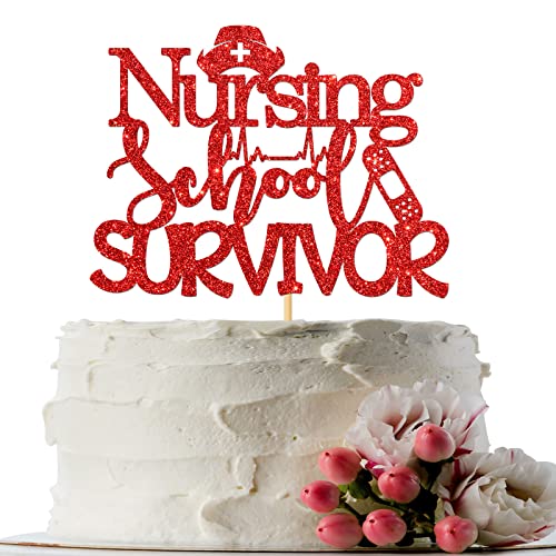 INNORU Nursing School Survivor Cake Topper, Congrats Nurse Cake Decor, High School Medical School RN Graduation Party Dekorationen, Red Glitter von INNORU