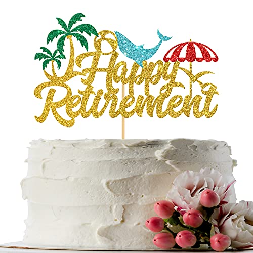 INNORU Tortenaufsatz mit Aufschrift "Happy Retirement", goldfarben, für Abschied, Party-Kuchendekoration von INNORU