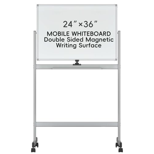 INNOVART Mobiles Whiteboard, 91,4 x 61 cm, 360° wendbar, doppelseitig, magnetisch, trocken abwischbar, mit tragbarem Rollständer auf Rollen, Staffelei mit Aluminiumrahmen von INNOVART