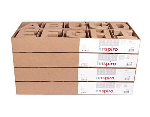 INNSPIRO Set mit 120 Buchstaben, Zahlen und Symbolen aus Pappmaché mit hohem Volumen, 10 cm, Dicke 1,7 cm, Basteln, kreative Aktivitäten und Geschenke, zum Personalisieren und Dekorieren, 4 Boxen 30 von INNSPIRO