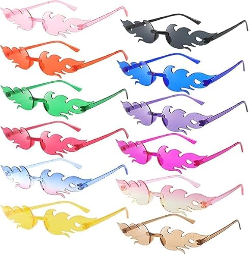 INQUIRLLY Flammen Sonnenbrille, 12 Stück Lustige Party Brillen Flammen Partybrille Set Randlose Bunte Brillen Spassbrillen für Fasching Foto Requisiten Geburtstagsfeier Maskerade Party Dekoration von INQUIRLLY