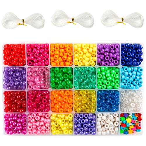 Pony Perlen (Pony Beads) Set, mit 3300 Stück 9mm Perlen in 23 Farben, inklusive Buchstabenperlen, Sternperlen und elastischer Schnur, zur Herstellung von Perlenarmbändern, hergestellt von INSCRAFT von INSCRAFT
