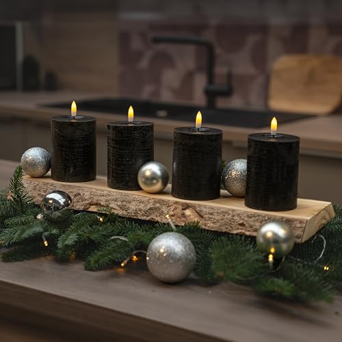 INSPINOVIA LED Echtwachs Kerzen mit Fernbedienung & Timer | Weihnachtskerzen | Ideal für Adventskränze | 3er und 4er Sets | Weihnachtsdeko | Adventskerzen (Anthrazit, 4er Set | 10 cm) von INSPINOVIA