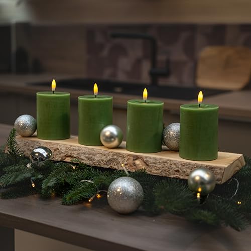 INSPINOVIA LED Echtwachs Kerzen mit Fernbedienung & Timer | Weihnachtskerzen | Ideal für Adventskränze | 3er und 4er Sets | Weihnachtsdeko | Adventskerzen (Grün, 4er Set | 10 cm) von INSPINOVIA