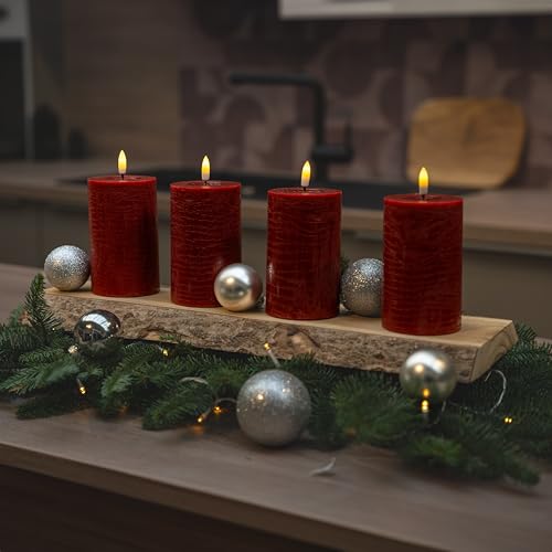 INSPINOVIA LED Echtwachs Kerzen mit Fernbedienung & Timer | Weihnachtskerzen | Ideal für Adventskränze | 3er und 4er Sets | Weihnachtsdeko | Adventskerzen (Rot, 4er Set | 12,5 cm) von INSPINOVIA