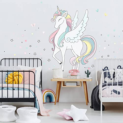 INSPIO Textil-Wandtattoo Einhorn in Regenbogenfarben Wandsticker Mädchenzimmer Wandaufkleber Kinderzimmer Babyzimmer Deko für Mädchen Geschenke (N.1.) von INSPIO