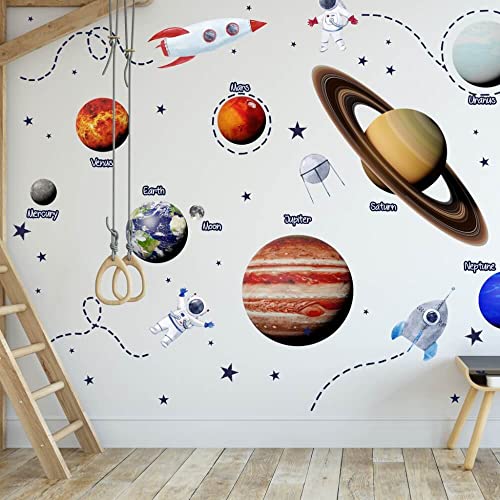 INSPIO Universum Wandtattoo Sonnensystem Planeten Wandsticker Weltall Raumschiff Astronaut Babyzimmer Schlafzimmer Galaxy Wandaufkleber Kinderzimmer (N.1. - Planeten + BLAUE Sterne und Accessoires) von INSPIO