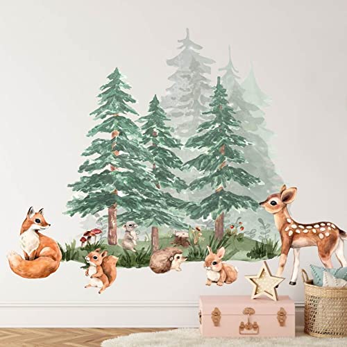 INSPIO Wandsticker Waldtiere Kinderzimmer Wandtattoo Wald Bäume Fuchs Igel Eichhörnchen Hirsch Wandaufkleber für Kinder (N.2.) von INSPIO