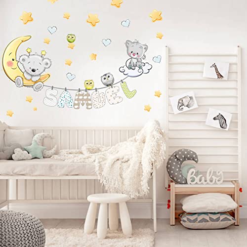 INSPIO Wandsticker personalisiert Tiere & Wunschname Wandtattoo Bär Eulen Herzen Sterne für Kinderzimmer Babyzimmer Spielzimmer Jungenzimmer Wanddeko von INSPIO