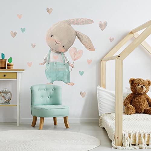 INSPIO Wandtattoo Aquarell Hase & Ballon Herzsticker Aufkleber Babyzimmer Wandsticker Baby Wanddeko Kinderzimmer (N.2.) von INSPIO