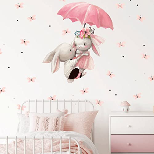 INSPIO Wandtattoo Babyzimmer Hasen & Regenschirm Blumen Aufkleber Kinderzimmer Mädchen Wandsticker Baby Mädchenzimmer (N.1.) von INSPIO