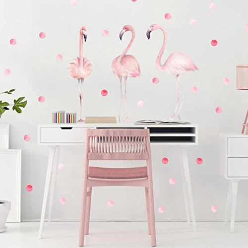 INSPIO Wandtattoo Kinderzimmer Flamingo & Kugeln Wandsticker Tiere & Punkte für Babyzimmer und Kinderzimmer Wandtattoo für Mädchen in rosa 100 x 50 cm (Nr. 1 - Blatt 100 x 50 cm) von INSPIO