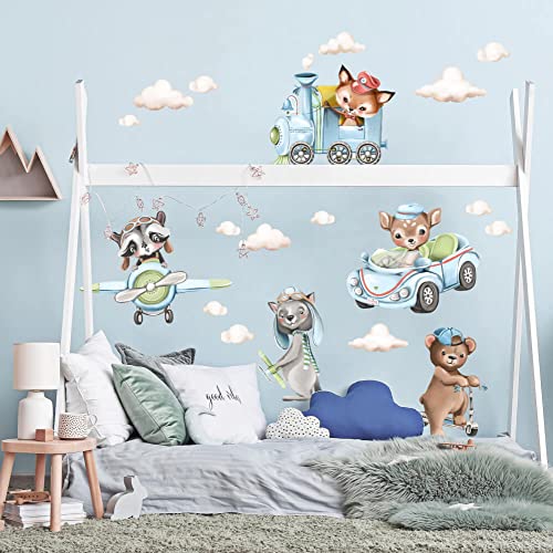 INSPIO Wandtattoo Tiere Zug Auto Flugzeuge Roller Wandsticker Junge Wandaufkleber Wanddeko für Kinderzimmer Schlafzimmer (N2.) von INSPIO