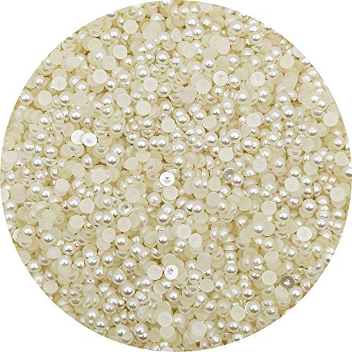 INSPIRELLE 3600 Stück 5 mm elfenbeinfarbene flache Rückseite halbrunde Perlen Cabochon Perlen flache Rückseite für DIY Handwerk machen von INSPIRELLE