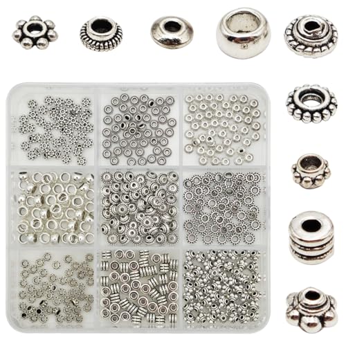 INSPIRELLE 450 Stück Abstandshalter-Perlen in Antik-Silber, 4 ~ 5 mm, Metalllegierung, Heishi, flache Rondelle, lose Perlen für Armbänder, Halsketten, Ohrringe, Schmuckherstellung von INSPIRELLE