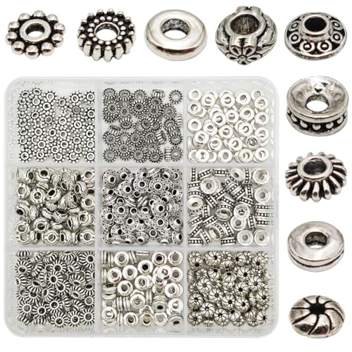 INSPIRELLE 450 Stück Abstandshalter-Perlen in Antik-Silber, 6 mm, Metalllegierung, Heishi, flache Rondelle, lose Perlen für Armbänder, Halsketten, Ohrringe, Schmuckherstellung von INSPIRELLE