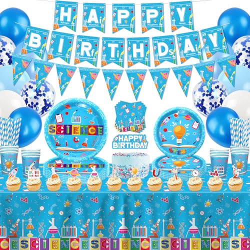 171 Pcs Science Party Supplies Mad Scientist Geburtstag Party Dekoration Science Party Papier Geschirr Labor Thema Begünstigungen für Kind Science Lab Geburtstag Baby Shower für 20 Gäste von INSPIREYEE