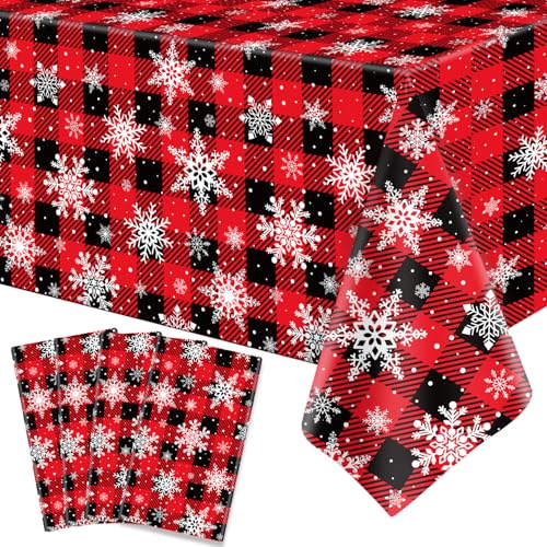 4 Pack Weihnachten Karierte Tischdecke Weihnachten Schneeflocke Tischdecke Buffalo Plaid Tischdecke 51 X 86'' Rechteck rot und schwarz Buffalo Plaid Tischdecke für Weihnachten Party Dekor Winterurlau von INSPIREYEE