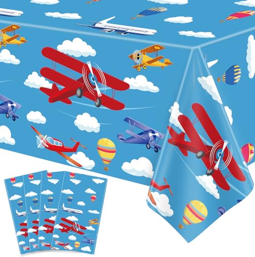 4 Packen Flugzeug Party Tischtuch Dekoration Flugzeug Tischtuch liefert 51 „x 86“ Einweg-Flugzeug Tischdecken Geburtstag Dekorationen für Kinder von INSPIREYEE