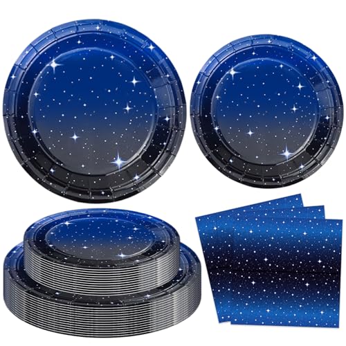 INSPIREYEE 120 Packung Weltraum-Galaxie Partyzubehör Sternennacht-Geschirrset Space Happy Birthday Teller Weltraum Servietten Sonnensystem Thema Geburtstag Party Dekorationen dient 40 von INSPIREYEE