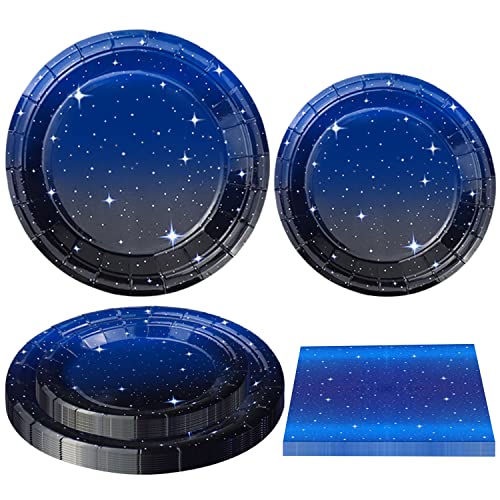 INSPIREYEE 120 Packung Weltraum-Galaxie Partyzubehör Sternennacht-Geschirrset Space Happy Birthday Teller Weltraum Servietten Sonnensystem Thema Geburtstag Party Dekorationen dient 40 von INSPIREYEE