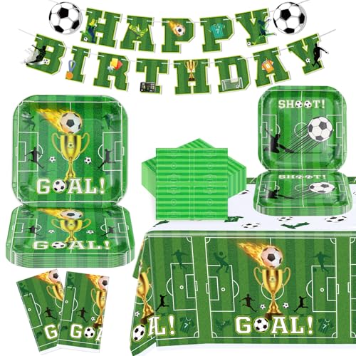 123 Pack Fußball Party Supplies Sport Thema Geburtstag Dekorationen Fußball Party Teller, Servietten, Banner, Fußball Tischdecke Set für Jungen Sport Thema Geburtstag Dekorationen dient 40 Gäste von INSPIREYEE