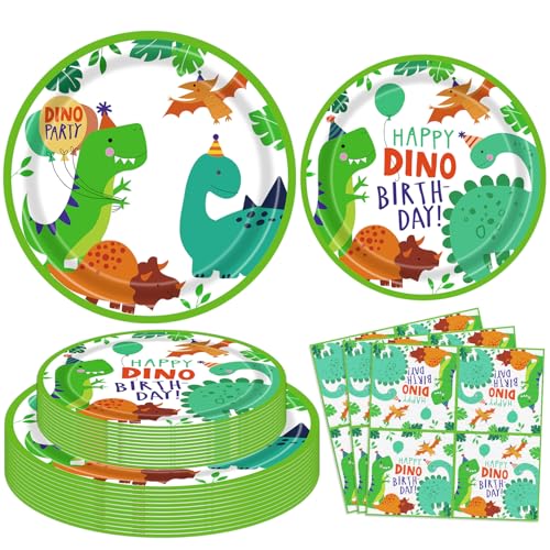 INSPIREYEE 120 Pack Dinosaurier Geburtstag Party-Zubehör-Set Dinosaurier Themengeschirr Set Dino Happy Birthday-Teller Dino Servietten Dino T-Rex Party Dekoration Set für 40 Personen von INSPIREYEE