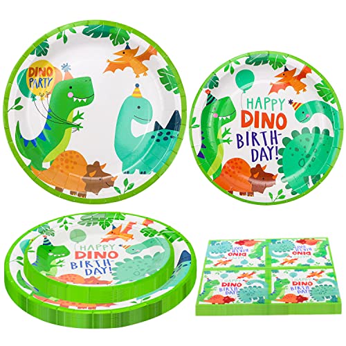 INSPIREYEE 120 Pack Dinosaurier Geburtstag Party-Zubehör-Set Dinosaurier Themengeschirr Set Dino Happy Birthday-Teller Dino Servietten Dino T-Rex Party Dekoration Set für 40 Personen von INSPIREYEE