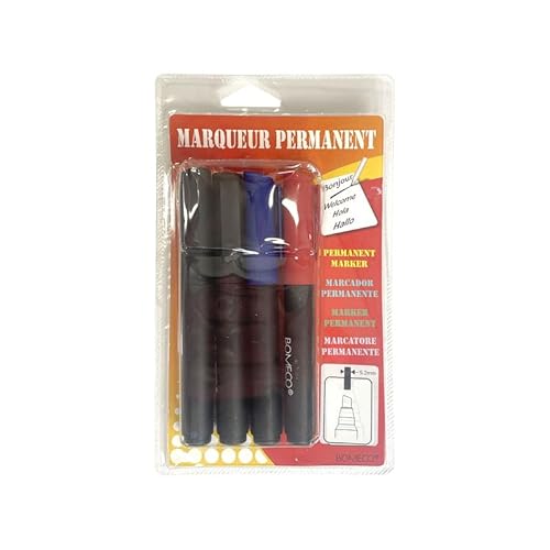 Permanentmarker, sortiert, Keilspitze, 5,2 mm, 4er-Packung: 1 x rot, 1 x blau und 2 x schwarz von INTERFACE-PLV