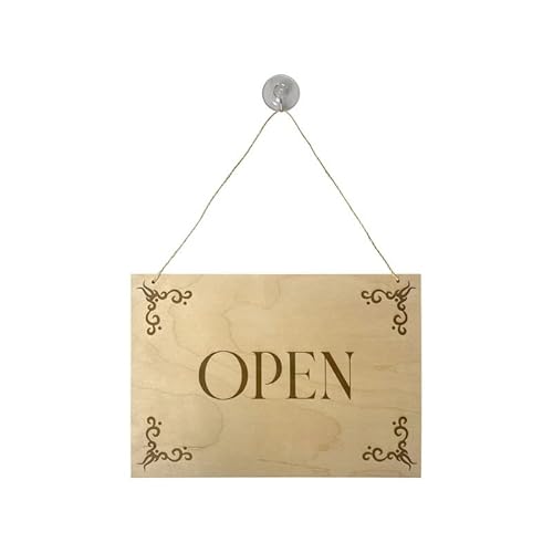 Schild "Open – CLOSED" aus unbehandeltem Holz, Format A4, mit Saugnapf-Befestigung von INTERFACE-PLV