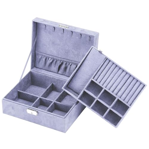 INTIRILIFE Schmuckschatulle mit 2 Ebenen LILA -23 x 13.5 x 9.5 cm- Abschließbare Schmuck Box Koffer Organizer zum Aufbewahren von Ringen Ketten Uhren Ohrringen und Armbändern- Reise Schmuckkästchen von INTIRILIFE