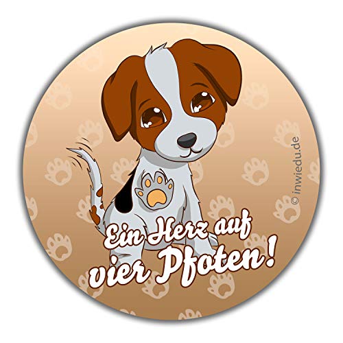 INWIEDU - Runder Magnet-Sticker Hund mit Spruch: EIN Herz auf Vier Pfoten! - Magnetfolie runder Sticker - Ø 55 x 1 mm - Kühlschrank Magnet Tafel von INWIEDU