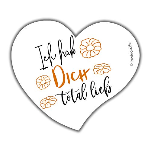 INWIEDU - herzförmiger Magnet-Sticker mit Spruch: Ich hab Dich total lieb - Magnetfolie Herz Sticker - 60 x 68 x 1 mm von INWIEDU