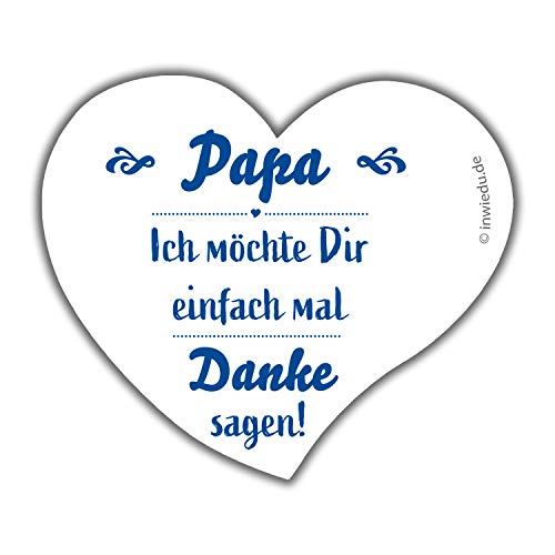 INWIEDU - herzförmiger Magnet-Sticker mit Spruch: Papa ich möchte Dir einfach mal Danke Sagen! - Magnetfolie Herz Sticker - 60 x 68 x 1 mm von INWIEDU