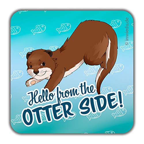 INWIEDU - quadratischer Magnet-Sticker Otter Murphy mit Spruch: Hello from The Otter Side - Magnetfolie quadratischer Sticker - 50 x 50 x 1 mm von INWIEDU