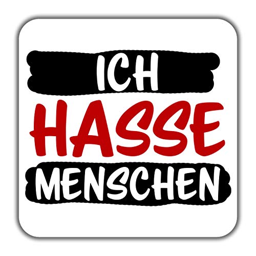 INWIEDU - quadratischer Magnet-Sticker mit Spruch: Ich Hasse Menschen - Magnetfolie quadratischer Sticker - 50 x 50 x 1 mm von INWIEDU